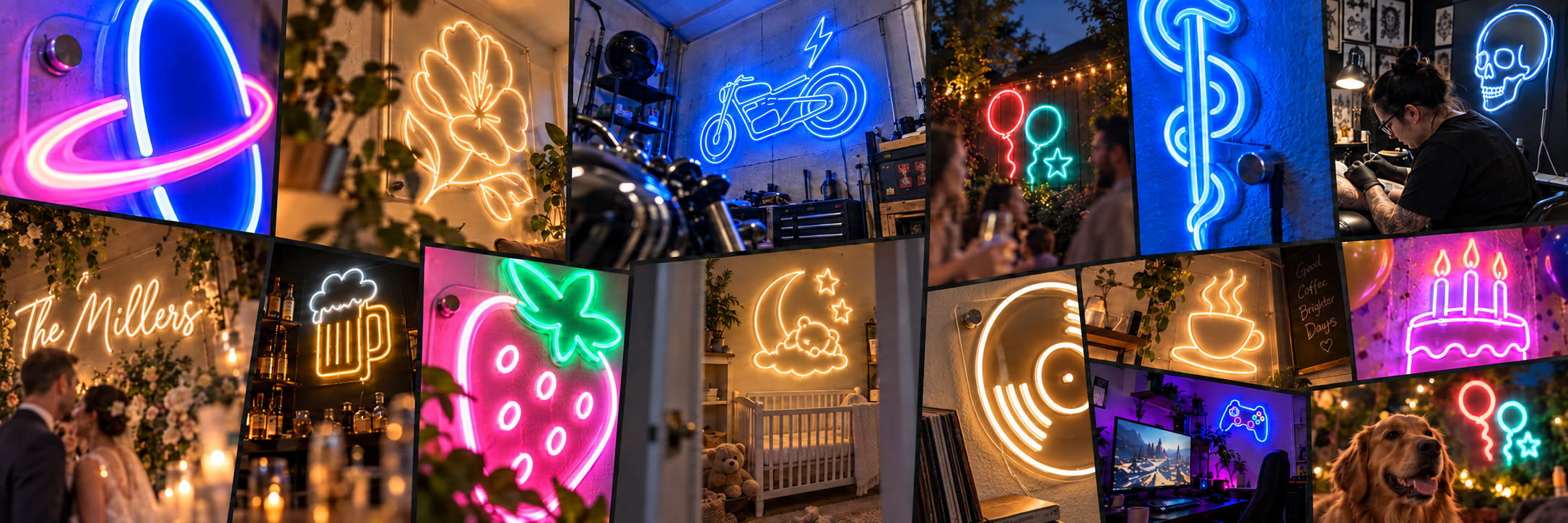 A collection of personalized LED neon installations