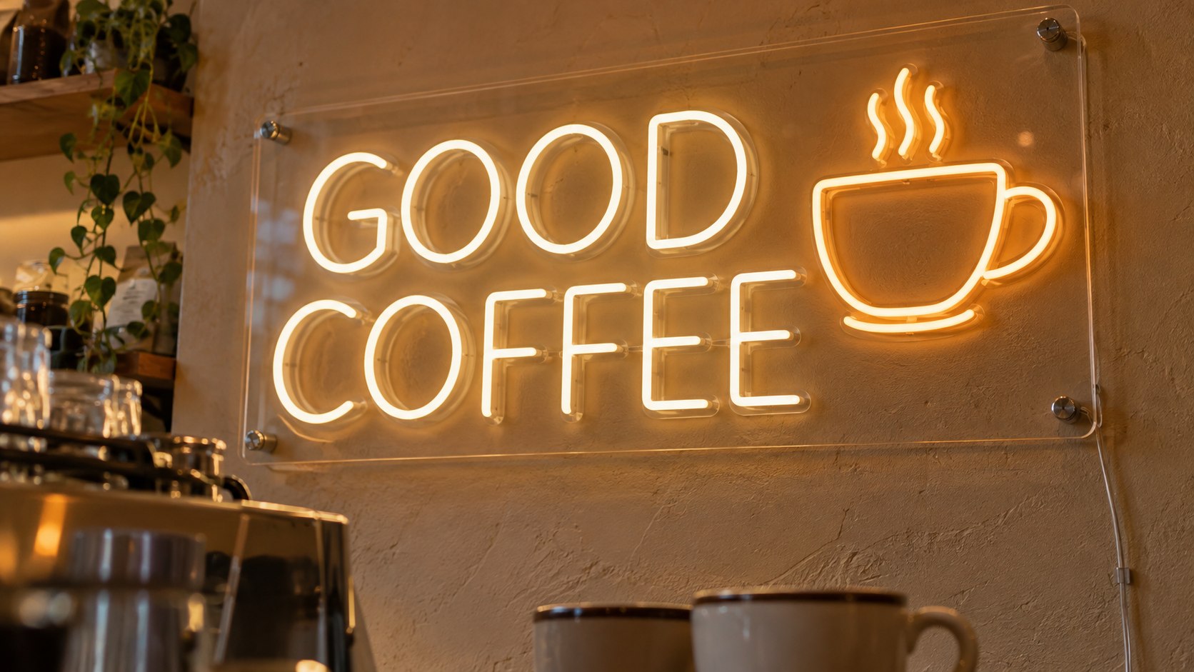 Good Coffee custom LED neon sign in a coffee shop