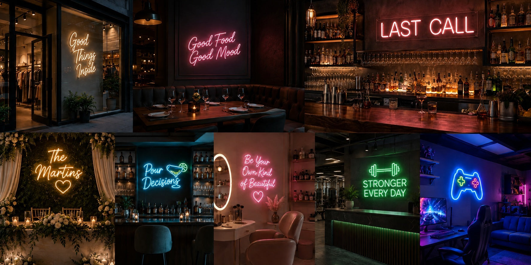 Custom neon sign projects in real spaces